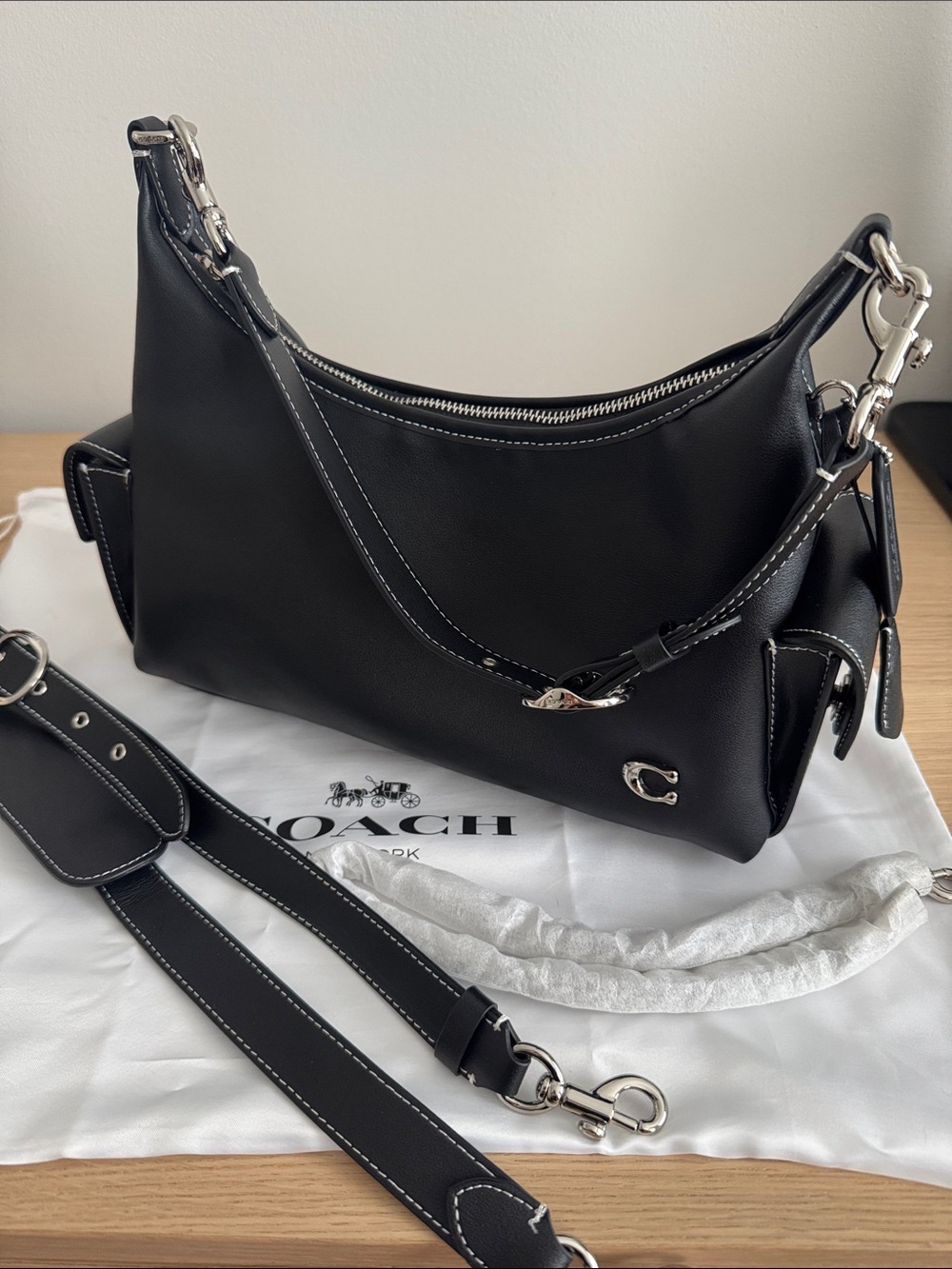 Coach Juliet 30 motorcycle bag black with silver hardware, like new